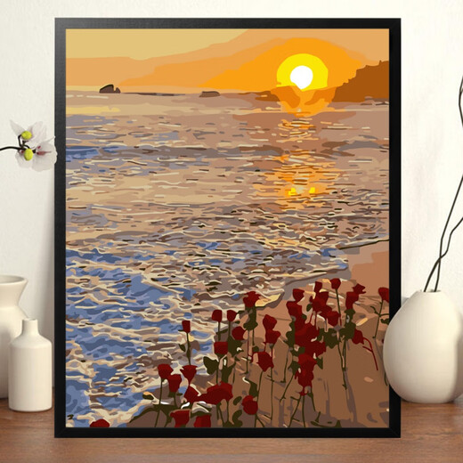 CLCEY数字油画diy花卉风景动漫手绘填充手工diy丙烯油彩画装饰画 H1049郁金香 30*40黑白实木薄画板+颜料笔