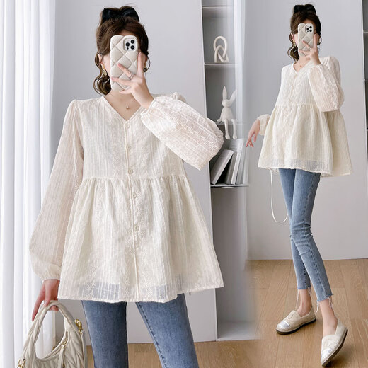 Joyncleon (Joyncleon) Mutterschaft Top Frühling Kleidung Langarm koreanischer Hemd -Hemd -Puppe Chiffon Hemd Feder mittelgroß