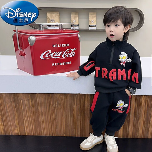 Disney Ultraman одежда весна и осенний набор 2025 Новый модный мальчик Baby Plus Fleece Children's Cool Couse Internet Celebrity Grey Set [] [] Thin 110