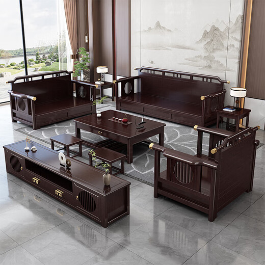 No. 1 Haoting Solid Wood Sofa Living Room New Chinese Furniture Small Apartment Single and Double Triple-Player Storage 2025 New Model 9901# Independent Single [Storage] Cotton and Line Cloth Cover