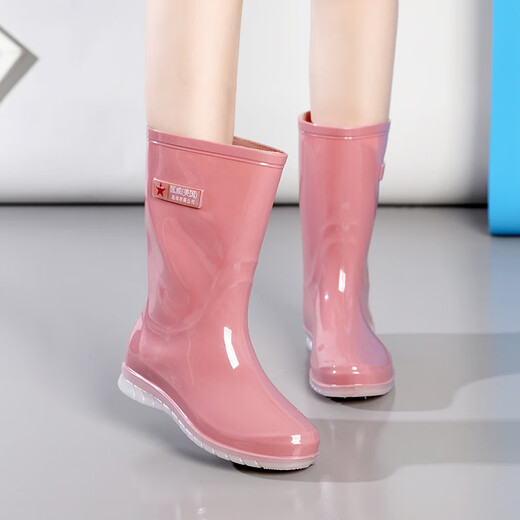 Chaussures en caoutchouc à tube moyen pour femmes pour femmes Bottes de pluie antidérapantes imperméables usureur semelle plate et assurance du travail de travail en plein air