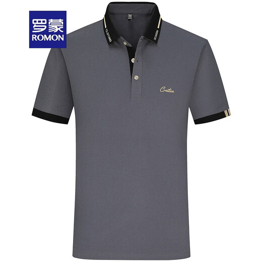 
ROMON ice silk cotton POLO base shirt short-sleeved T-shirt men's shirt collar top men's lapel letters T-shirt summer 2025 679 white L