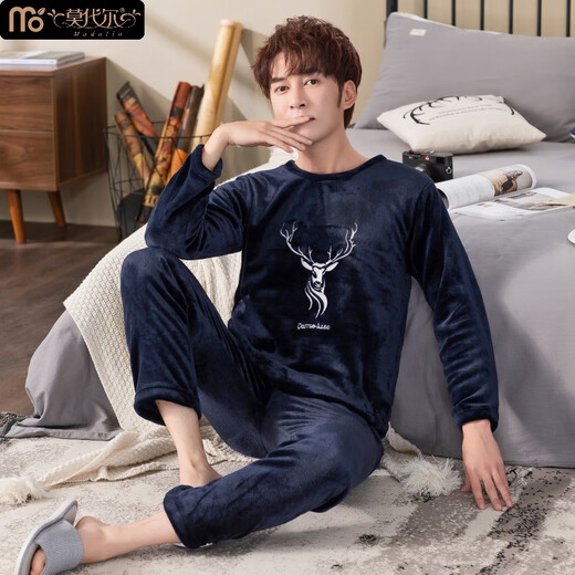 
Modal men's pajamas coral velvet autumn and winter plus velvet thickened men's style men's winter warm flannel home clothing set #XX-3886 thick style standard L[100-125]