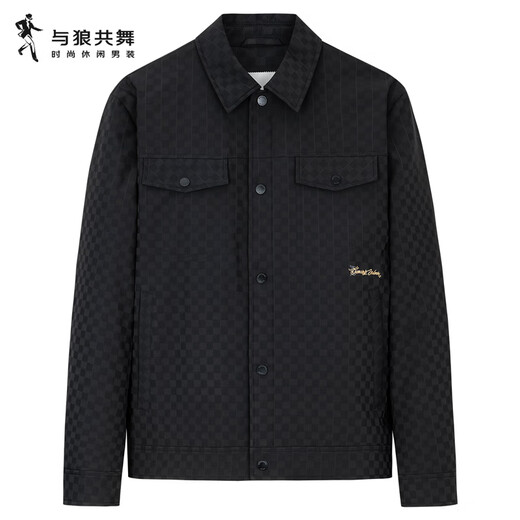 Dances with Wolves Windproof and Anti-wrinkle Lapel Jacket Men's 2025 Autumn New Commuting Casual Men's Jacket 001 Black (Thick Padded Style) XL 180/96A