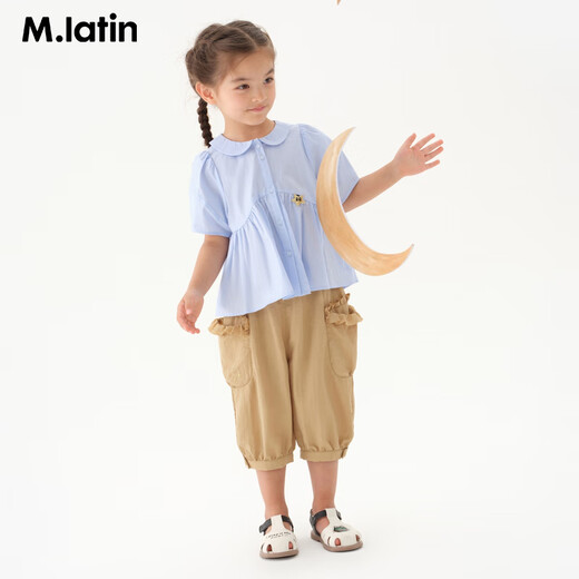 M.Latin Maratin children's clothing children's shirt 2025 summer new style children's retro college style short-sleeved shirt blue strip 120
