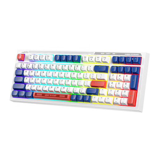 惠普（HP）K300真机械手感键盘 轻音高颜值 98客制化配列 插拔有线游戏专用吃鸡笔记本电脑电竞lol三拼色白芯