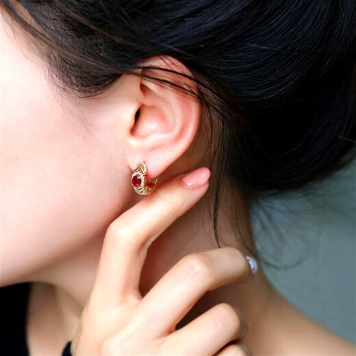 Haikai earrings for women, ruby earrings, luxury jewelry, Chinese Valentine's Day, birthday gift for wife, 0.8 carat pigeon blood ruby earrings (/Selected Flawless)