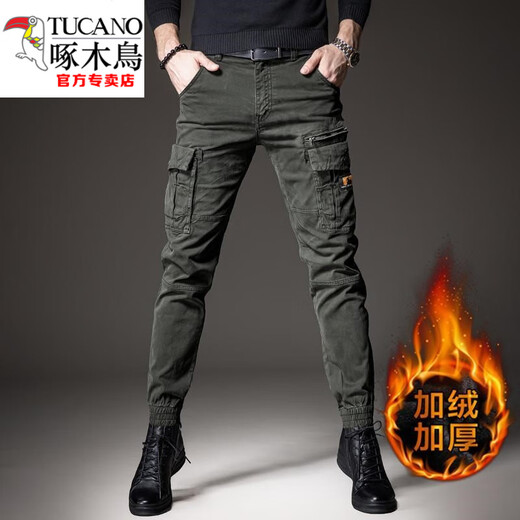 Woodpecker (TUCANO) 2024 Spring and Autumn New Work Pants Men's Trendy Brand Multi-Pocket Thickened Retro Casual Men's Pants Slim-fit Legging Pants 691 Black 28