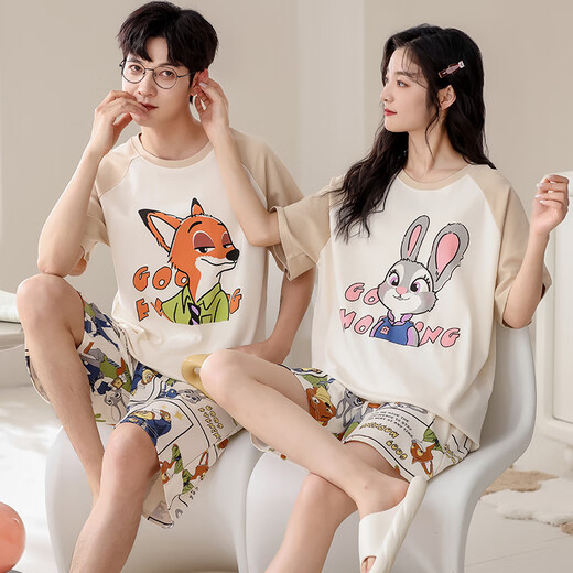 Modal 2025 Neues Paar Pyjamas Sommer reines Baumwoll kurzärmelige Ein Mann und eine Frau Cartoon süße Sommer-Heimkleidung Set 687 Frauen L.