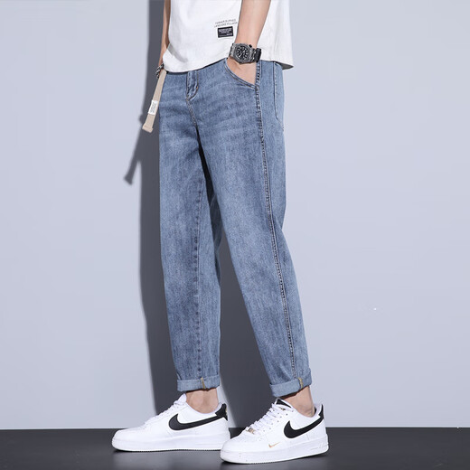 JEANSWEST jeans men 2025 spring and summer new loose straight tapered men nine-point all-match casual Harren long pants men 806 light blue size 33