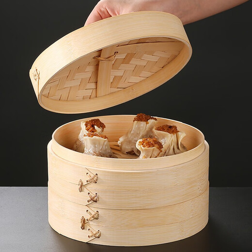 Wilkie Bamboo Steamer Buns Steamer Steamer Steamer Bamboo Household Bamboo Cage Small Long Bao Steamed Bread Bamboo Steamer Wooden Bamboo Steamer Set 21cm Two Layers and One Cover