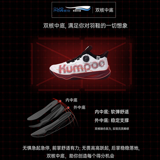 Xunfeng (Kumpoo) обувь бадминтон Мужчины и женщины спортивные туфли Shuangfeng Deathabless Absorbive износостойкая, не скользящая профессиональная конкурентная обувь Houyi Pro-KH-G826S White и Red [Professional] 41 (265 мм)