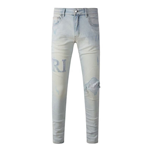 Fadenjue Emil Slim Fit Herren-Jeansbrief Ripped Sticky Leder Patch Slim Fit [hohe Qualität] M724 L 105-125jin [Jin entspricht 0,5 kg]