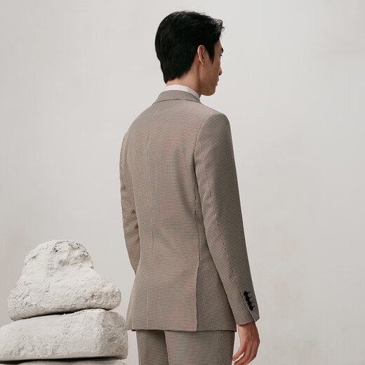 Guillaume suit suit men's coffee color houndstooth senior business casual autumn and winter groom wedding dress anti-wrinkle suit jacket coffee color plaid top + pants top 50 yards please note the size of the trousers