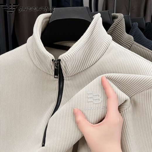 
FALAMONE Armani plus velvet thickened long-sleeved T-shirt for men's autumn and winter sweatshirt middle-aged casual stand collar base shirt polo gray 1278 M 165[100-115Jin[Jin equals 0.5 kg]]