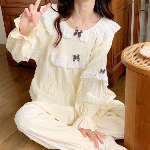 
TULX pajamas for women's palace style autumn women's sweet small 2023 new cotton long-sleeved home clothes spring and autumn style apricot color 6210#[33Y] XL 115-130Jin[Jin equals 0.5 kg]