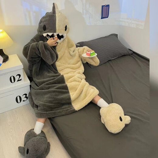 圣诞老人睡衣女圣诞老人睡衣连体冬季女珊瑚绒加厚本命年红色睡袍 4840单独睡袍 M