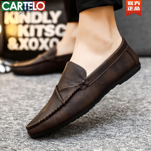 CARTELO men's beanie shoes Korean version of business work casual leather shoes breathable and versatile non-slip one-step men's shoes 2025 spring D826 black + height-enhancing pad 39 small