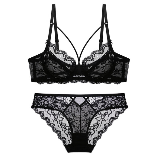 Xuan Sifu Pure Desire Sexy Bra Set Sentimental Underwear Women's Lace Transparent Breast Control Hot Bra Push Up Big Breasts Make Smaller Green Set (Bra + Panties) 80C /36C