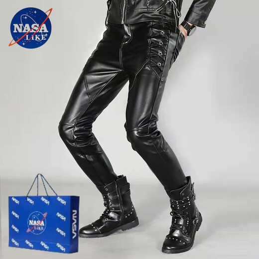 Nasalike schwere Frühlings- und Herbst -neue Herrenlederhose Schlanke koreanische Hosen PU Leder enge Motorrad -Motorrad -Weichprofis wasserdichte Reitleistung Trend Black M (Spiritual Guy) N31 (leicht zu erledigen) 56 Modelle 27 Taillenumfang 2 Fuß 0
