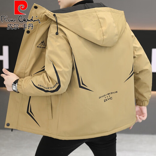 皮尔卡丹（pierre cardin）连帽工装外套男春秋季加绒加厚棉衣服夹克男士保暖防寒冬装派克服 719黑色【加厚】 加绒 2XL 140-155斤