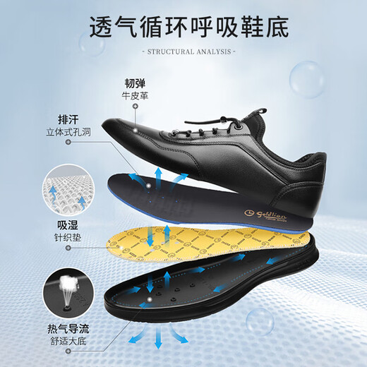 Goldlion men's shoes, business casual shoes, fashionable, comfortable, soft elastic band leather shoes G539410008AAA with gallbladder 42