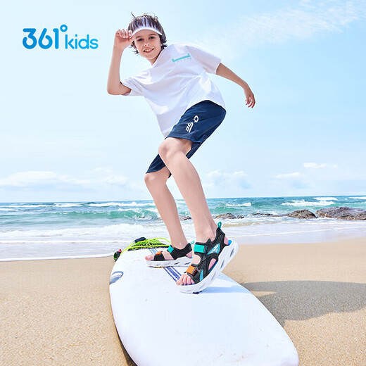 361 children's sandals for summer men's middle school children's lightweight, breathable, cool and wear-resistant sports beach sandals Black 37