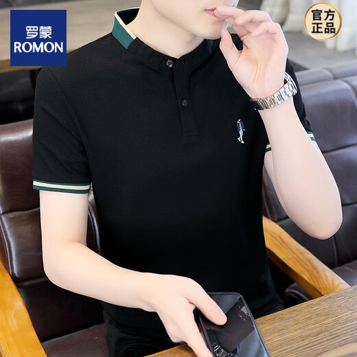 Romon (Romon) Cool Cotton Henry Kragen kurzärmeliges T-Shirt für Männer Sommer 2025 Neues lässiges halbärztes Stand-up-Top für Herren-T-Shirt 23020 White M Gewichtsbereich 90-105jin [Jin gleich 0,5 kg]