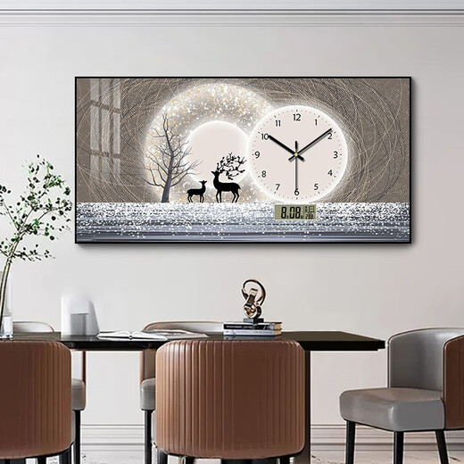 耀世佳画轻奢电表箱装饰画带钟表家用电子万年历时钟遮挡配电箱电闸盒挂画 JD12128万年历+钟表 100*50cm(遮挡90*40)悬挂黑框