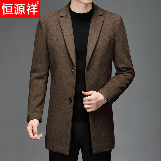 Hengyuanxiang woolen coat men's medium-length casual business suit middle-aged men's winter cashmere woolen coat Puyuan Gray 180/100A (recommended 130-145Jin Jin equals 0.5 kg)