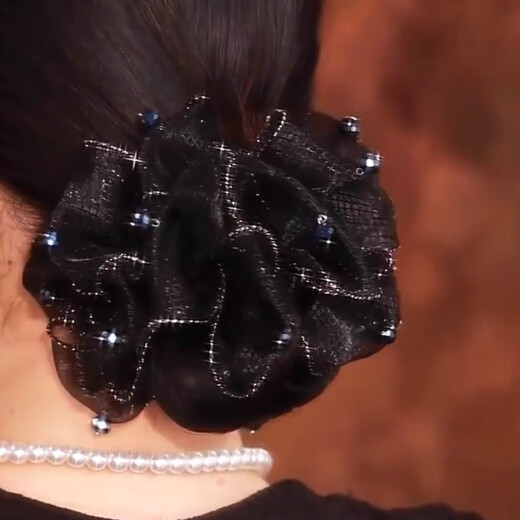 Elegant and elegant hair accessories, organza large intestine hair ring, high-end hair rope, ball hair, flower headdress, black