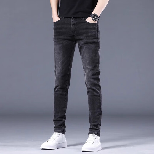Canelin Kiskha jeans men's spring and autumn trendy brand elastic slim feet straight trousers business trend men's casual long pants men 1049 grey 28