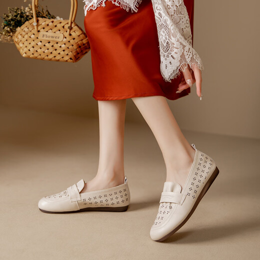
Kanglibi genuine leather soft sole mother shoes single shoes middle-aged and old comfortable and not tired leather shoes middle-aged and old young and non-slip women's shoes spring and autumn style 677 hole style beige soft sole soft surface very comfortable 36