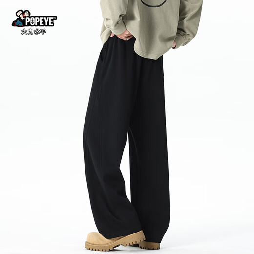 Popeye American Scimitar Casual Pants Men's Autumn Style Velvet Thickened Straight Wide Leg Long Pants DK21 Black 2XL