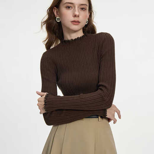 Fan Silan Lace Spitze Halbschildkragen -Strick -Basishemd für Frauen Herbst und Winter 2024 neuer schlanker Bodysuit 14113 Schwarz L.