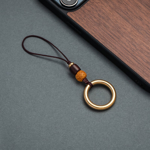 Budi Brass Ring Mobile Phone Ring Buckle Metal Universal Dust Plug Pendant U Disk Pendant Anti-Lost Lanyard Handmade Rosewood Cloud Pattern
