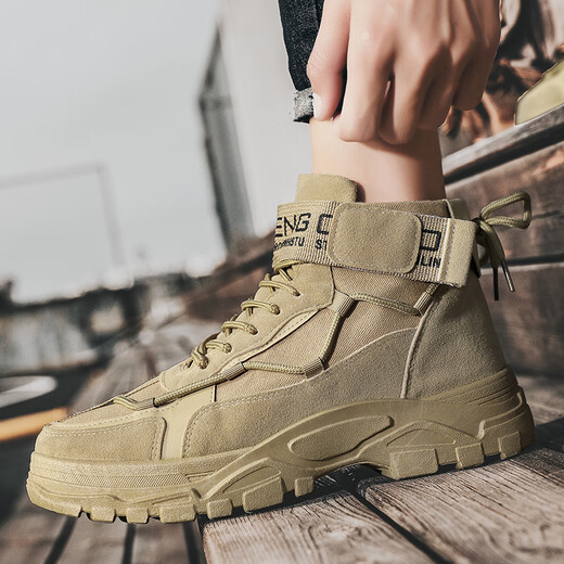 Huilijun Workwear zapatos para hombres para combate de verano al aire libre Sports Mountaineering Martin botas impermeables y antideslizantes Sitio de construcción del desierto Zapatillas de protección del trabajo del desierto Khaki 39