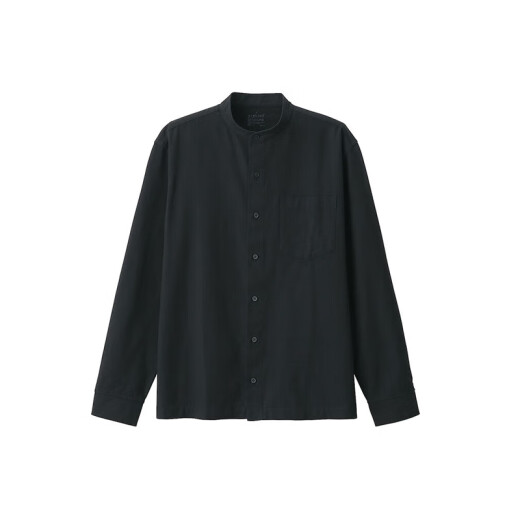 MUJI Men's Washed Oxford Stand Collar Shirt Men's Long Sleeve Shirt Jacket Black L