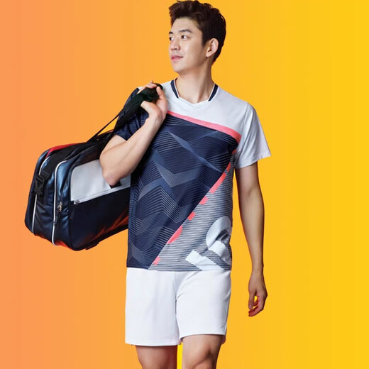 斯塔弗羽毛球服男女排球短袖套装运动服训练服球衣速干透气网球乒乓球服 SSW-3923蓝粉色女+3668白短裤 M码