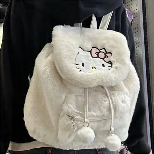 可爱毛绒翻盖新款冬甜美双肩包凯蒂猫美乐蒂库洛米背包大容量书包 绿色帕恰狗翻盖毛绒双肩包