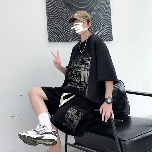 GANBPU TRENDY TRATY Men's 24 Textura de verano de verano Estilo nuevo Estilo Hong Kong Estudiante Gran tamaño Sports Sports Sports Sports Sports T753 Traje gris M
