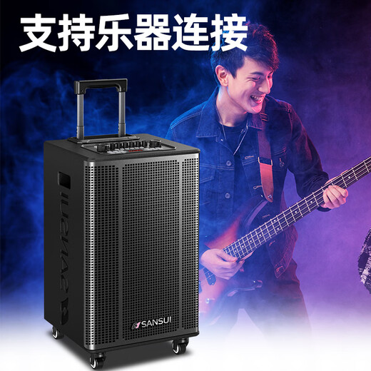 SANSUI square dance lever audio professional equipment outdoor karaoke performance mobile portable intelligent high-power subwoofer with wireless microphone E12 electric acoustic guitar folk instrument speaker