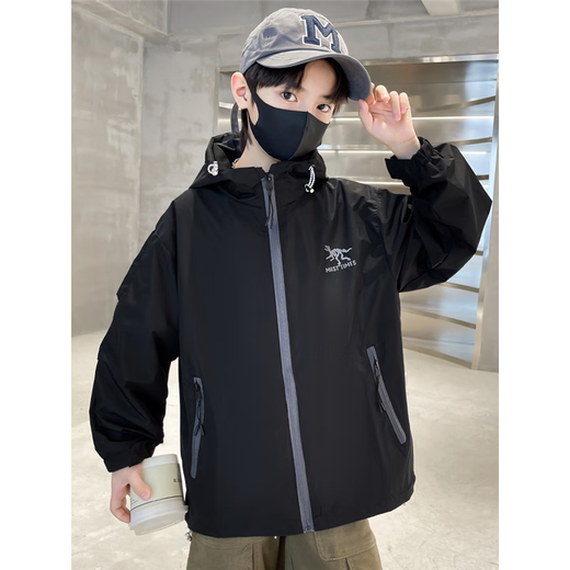 Boys Autumn Korean Jacket Big Children Spring Autumn Solid Color Boys Hooded Sports Handsome Thin Jacket Trendy NN-A12 Green 170cm