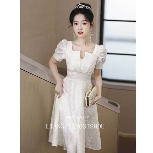 Seidler Evening Dress Light Luxury Niche High-end Engagement White Daily Wear Stunning Princess Dress Adult Ceremony Girl Host Off-White M (Recommended 96-105 Jin [Jin equals 0.5 kg])