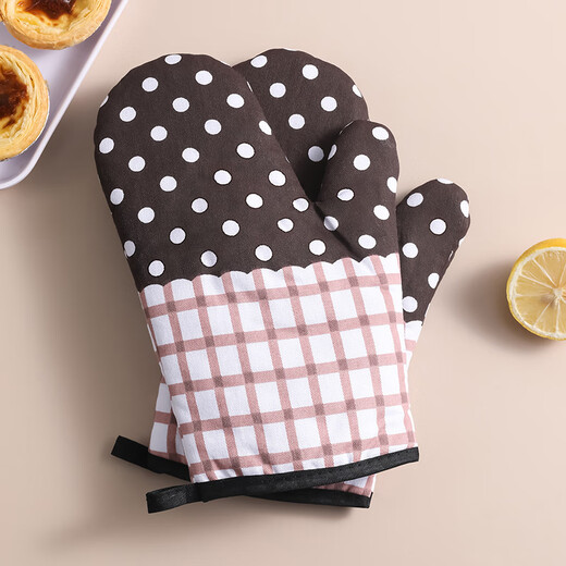 Household thickened insulation gloves oven baking anti-scalding and high temperature resistant gloves kitchen steamer microwave oven special gloves pink flowers