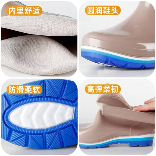 回力雨鞋女高筒厚底防水鞋时尚四季户外保暖雨靴长筒胶鞋耐磨加绒鞋靴 卡其色 38