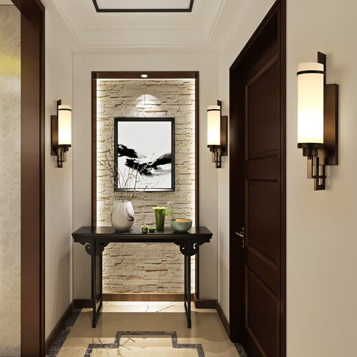 FENGLANQ new Chinese style wall lamp living room modern minimalist bedroom bedside aisle staircase hotel engineering TV background wall lamp 8787 black