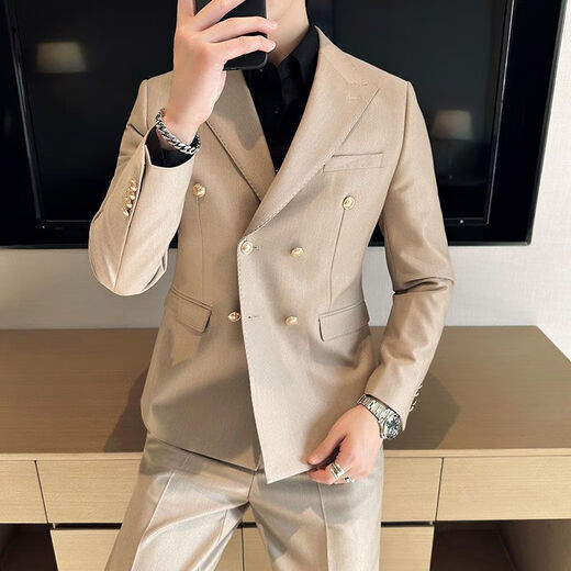 疾奔（JIBEN）西服套装男士高级感商务职业正装布雷泽英伦西装男2024金属双排扣 黑色(单西服) X829（主图款） 2XL 建议 145165斤