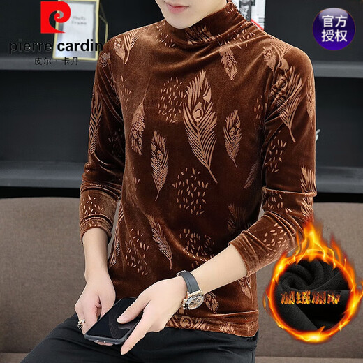 皮尔卡丹（pierre cardin）加绒加厚半高领打底衫男士黑色金丝绒长袖t恤秋冬季内搭T 加绒 691黑色 L