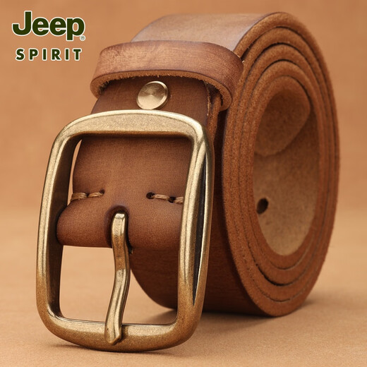 JEEP SPIRIT吉普腰带男真皮针扣百搭男士皮带休闲头层牛皮裤带皮带潮 1047黑色【复古铜扣】 110cm